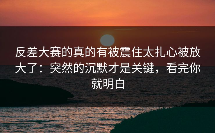 反差大赛的真的有被震住太扎心被放大了：突然的沉默才是关键，看完你就明白